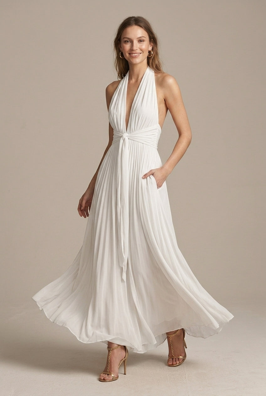 Women's Plunging V Neck Halter Maxi Dress Backless