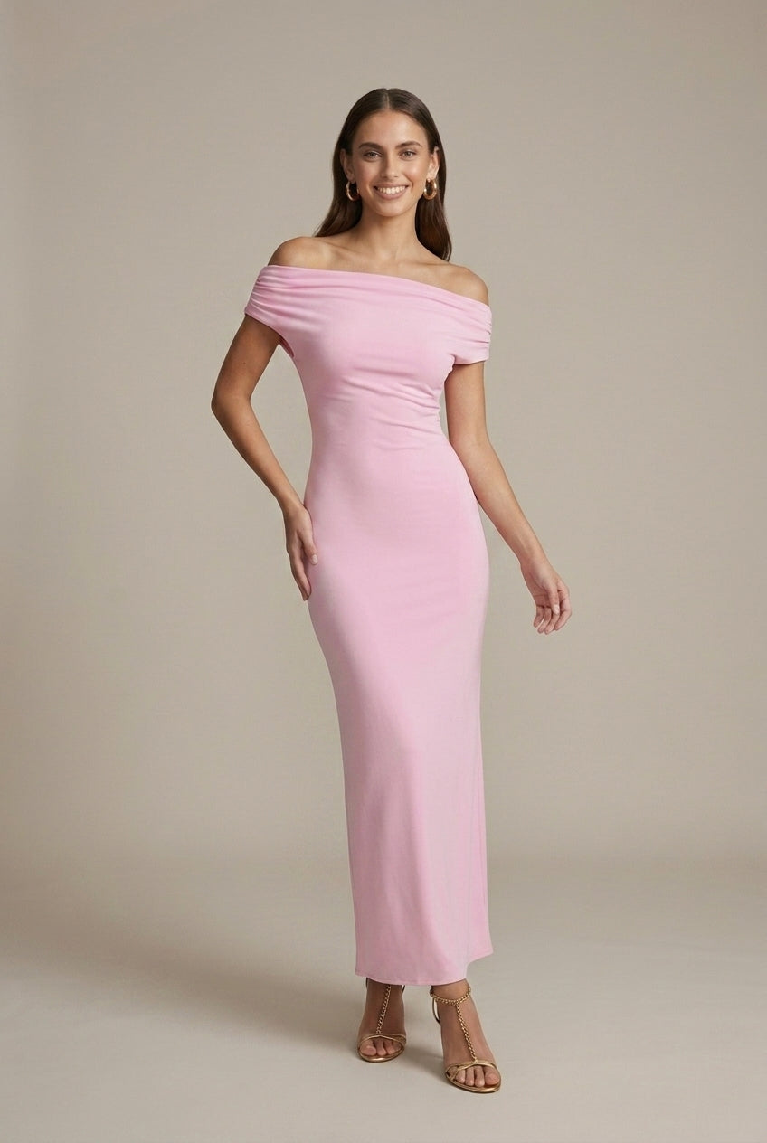 Women's Mesh Off-Shoulder Maxi Dress Ruched