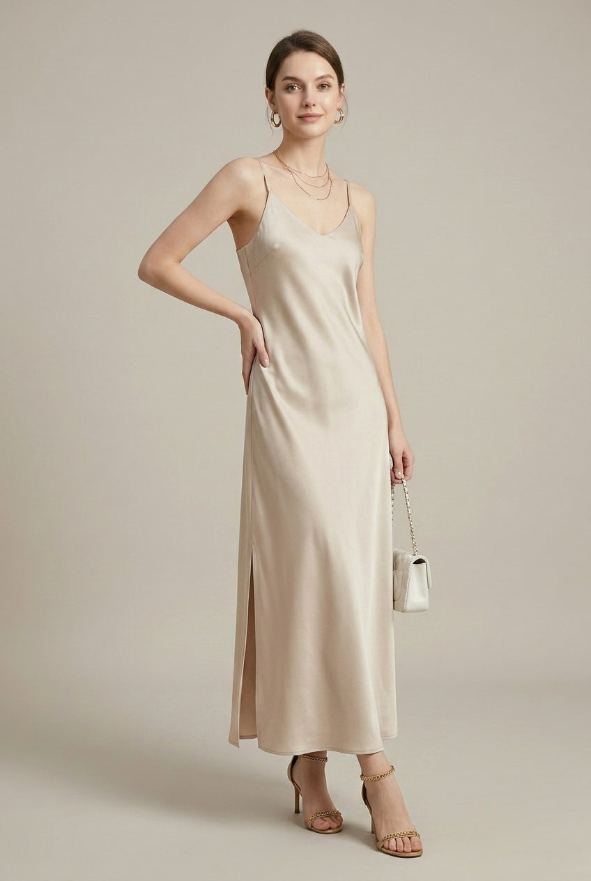 Women's Satin Maxi Dress Spaghetti Strap