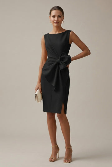 Women's Satin Bodycon Midi Dress - Bow Wrap Design