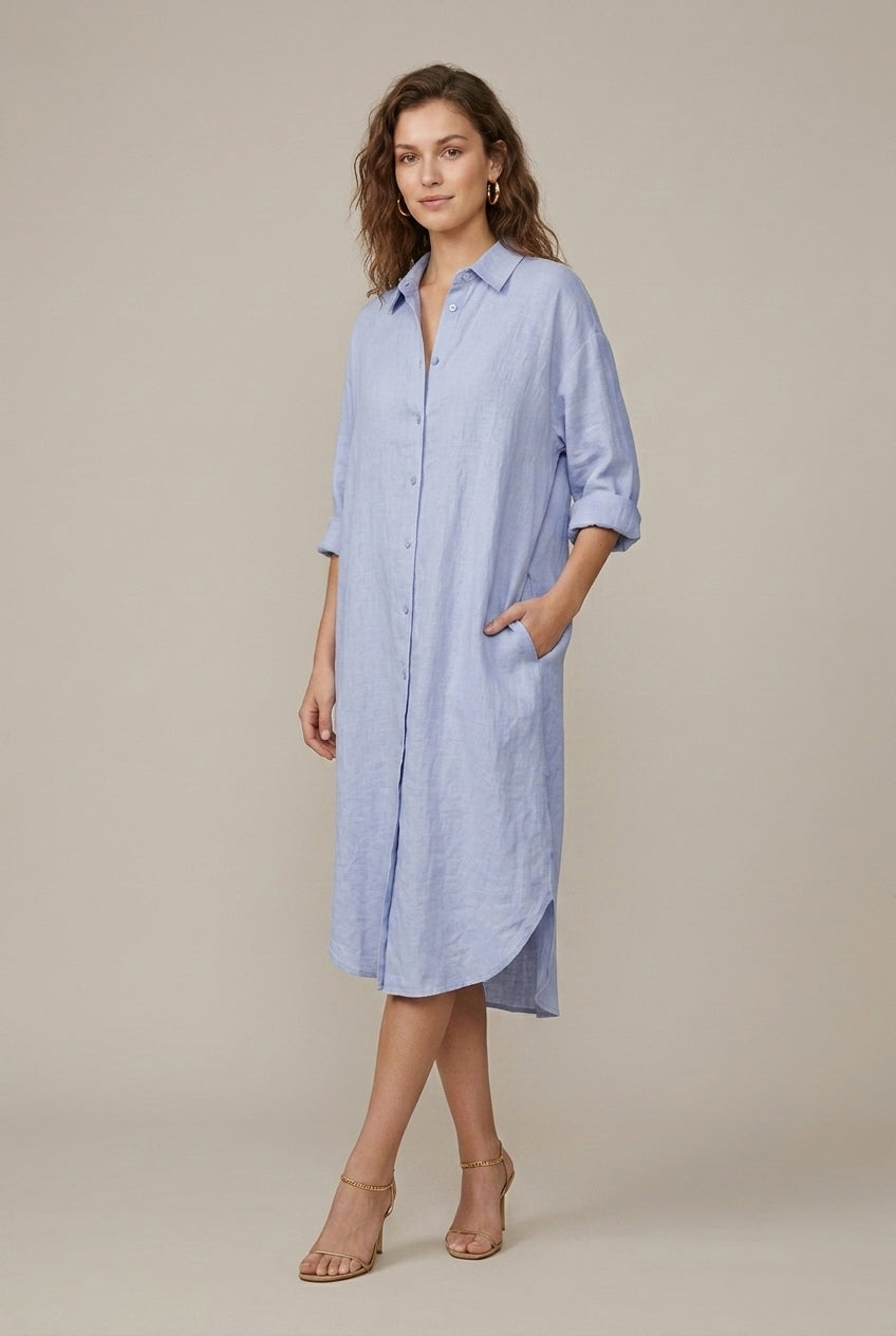 Women's Linen Shirt Oversized Midi Dress