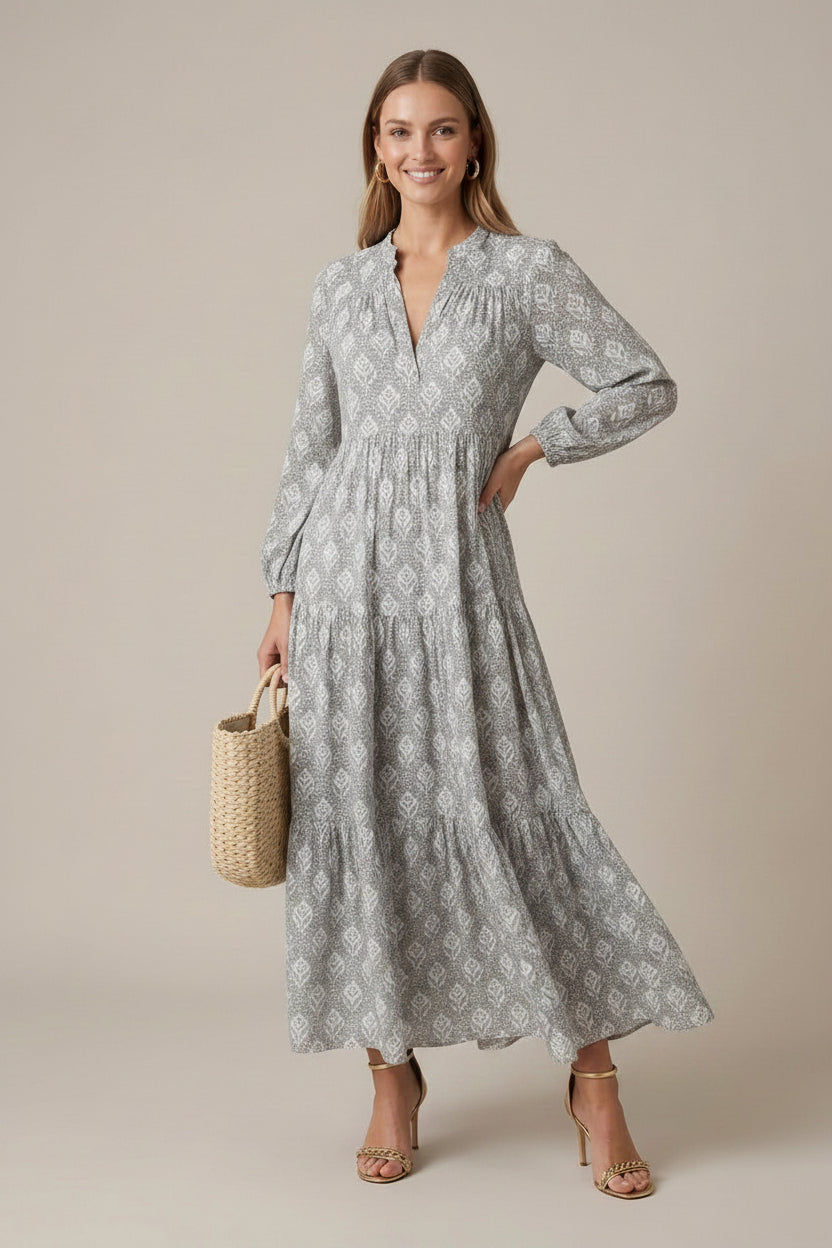 Women's Printed Maxi Dress V-Neck