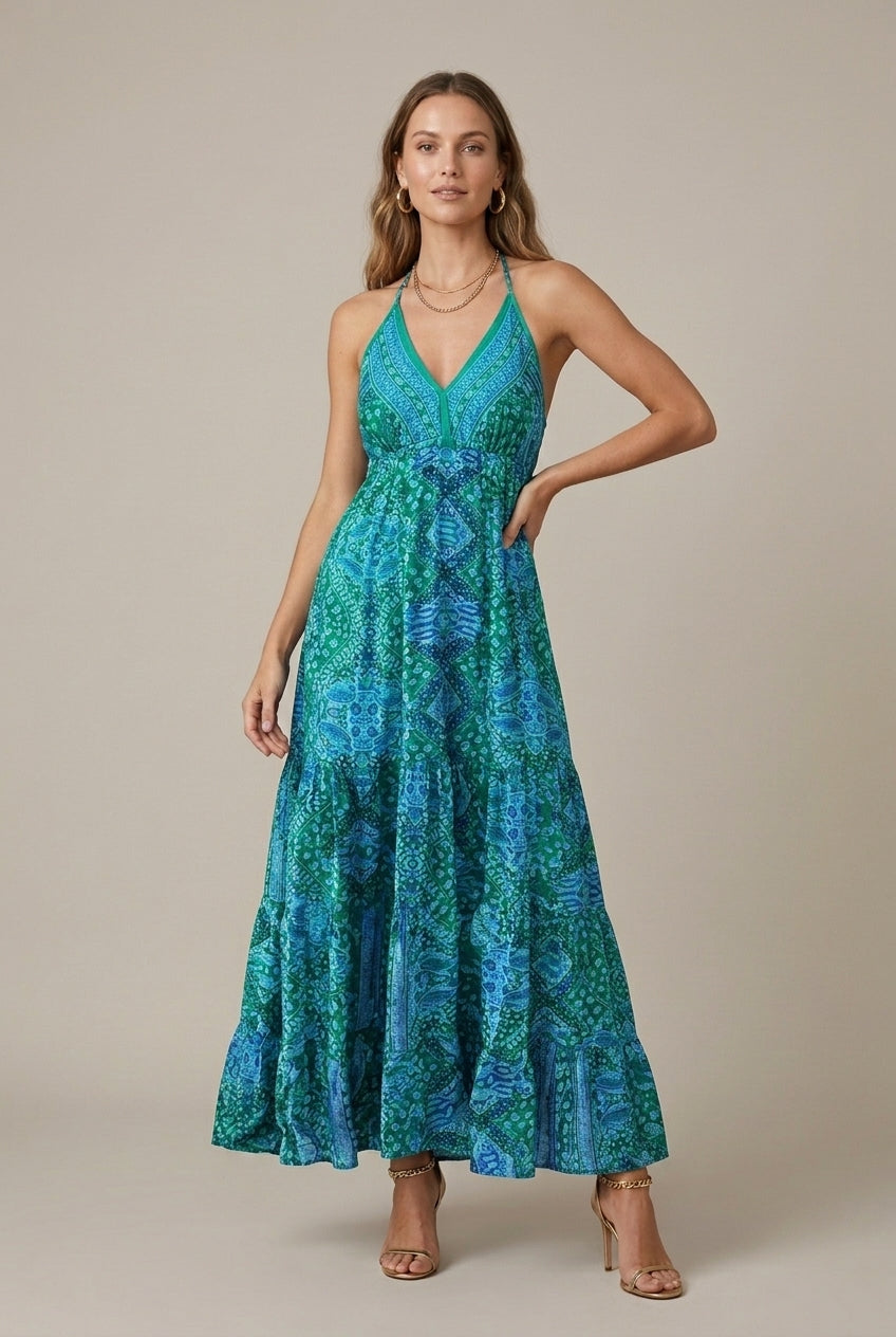 Women's Boho Animal Print Maxi Dress Spaghetti Strap