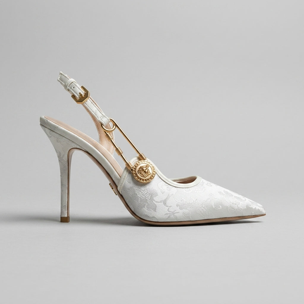 Women's Stiletto Heels - Pointed Toe - Sequin Upper - Slingback Buckle Strap