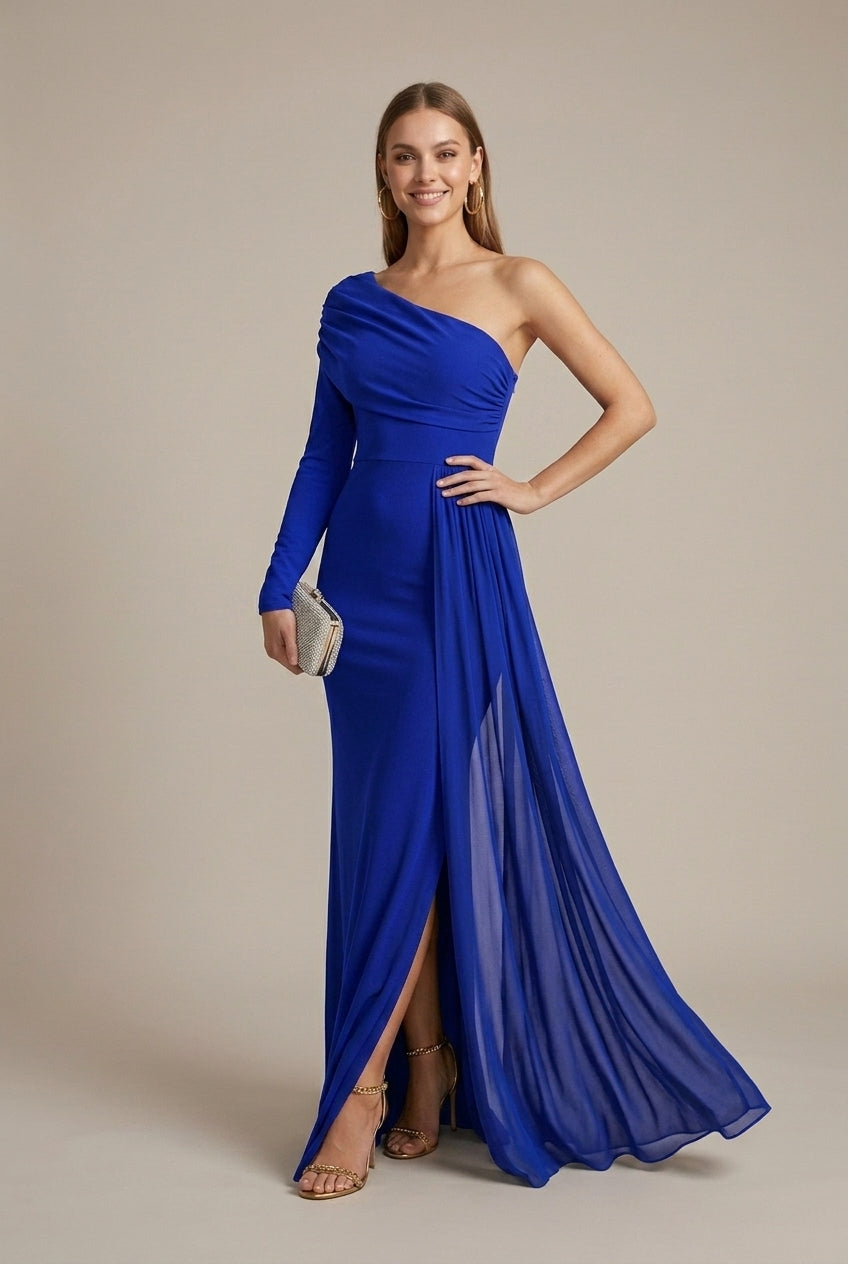 Women's Off Shoulder Long Sleeve Bow Detail Fishtail Maxi Dress