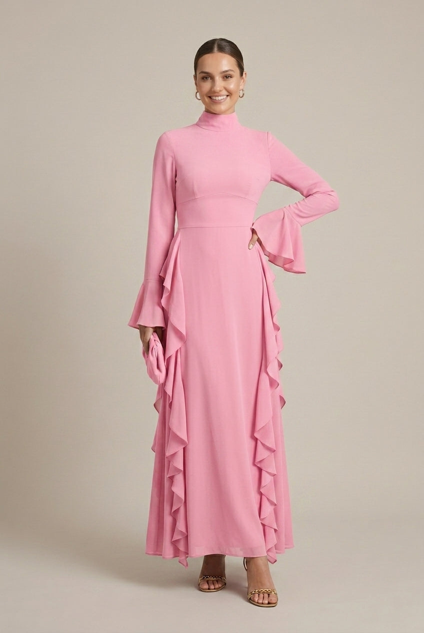 Women's High Neck Ruffle Sleeve Long Sleeve Bodycon Dress