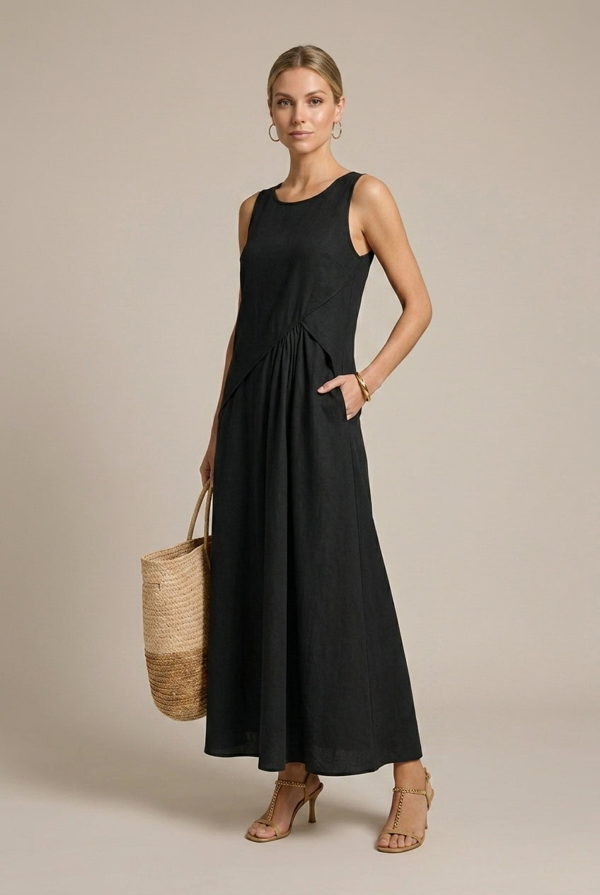 Women's Sleeveless Maxi Dress A-Line - Round Neck