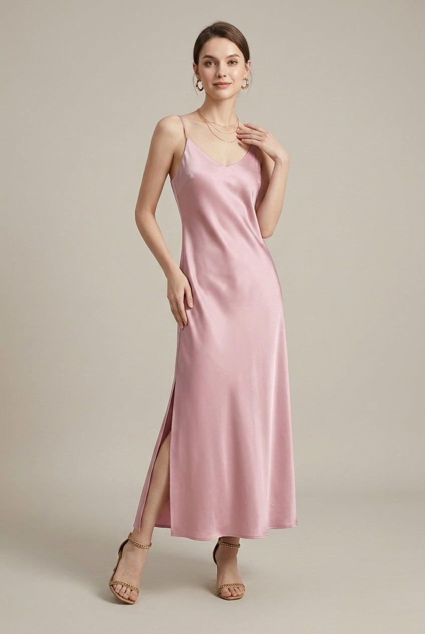 Women's Satin Maxi Dress Spaghetti Strap