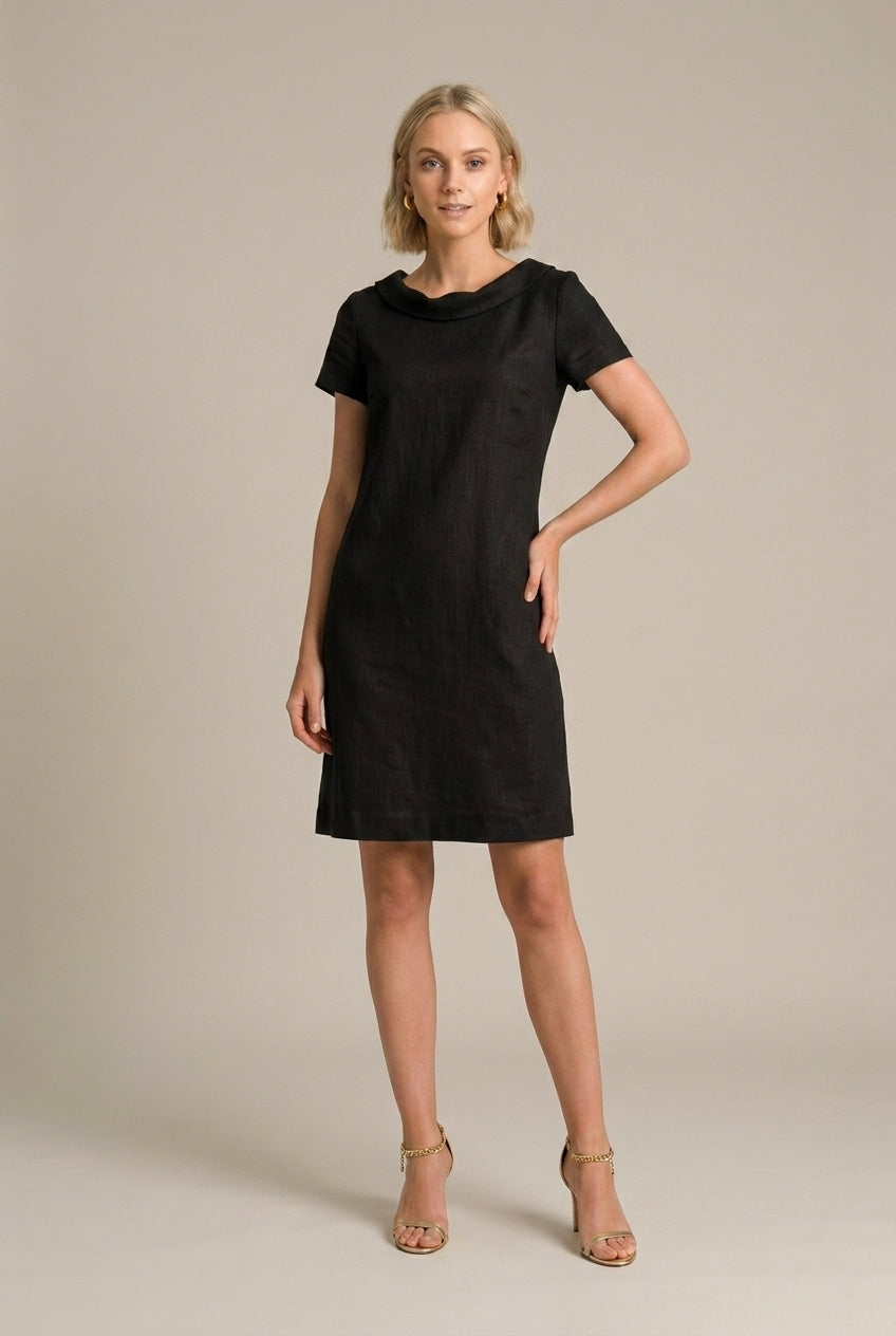 Women's Linen Midi Dress Cowl Neck