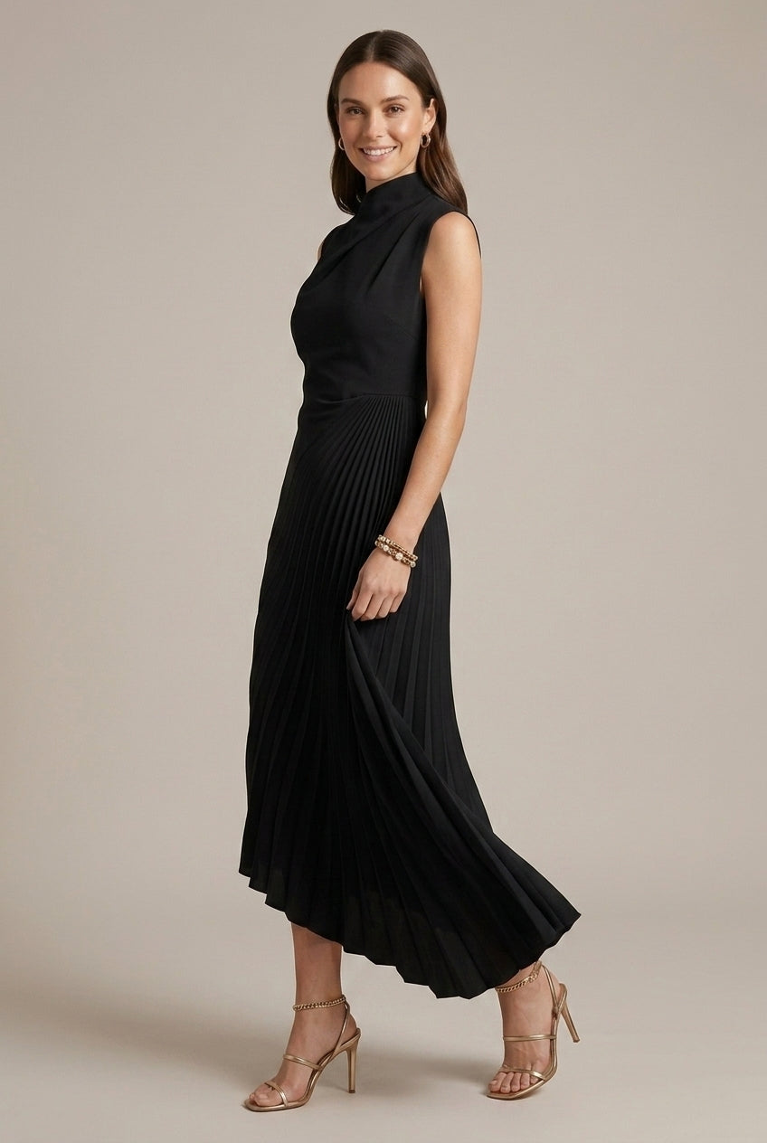 Women's Mock Sleeveless Pleated Maxi Dress