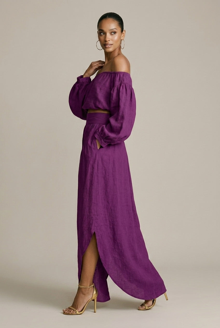 Women's Off Shoulder Top - Irregular Overskirt Two Piece Set