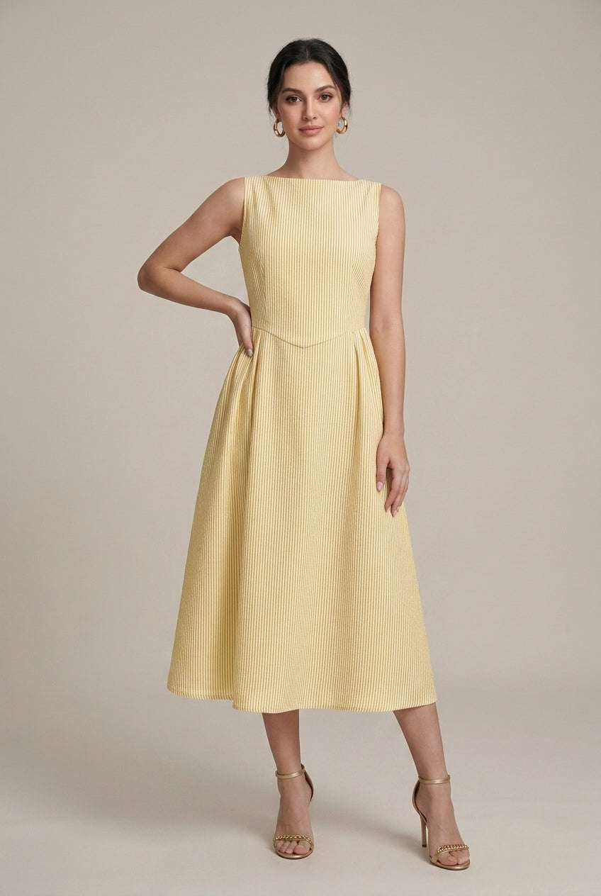 Women's Striped Midi Dress Sleeveless