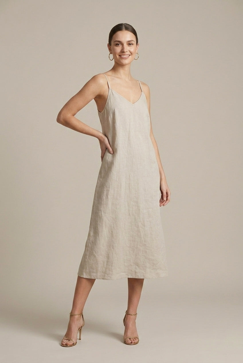 Women's Linen Midi Dress Relaxed Fit
