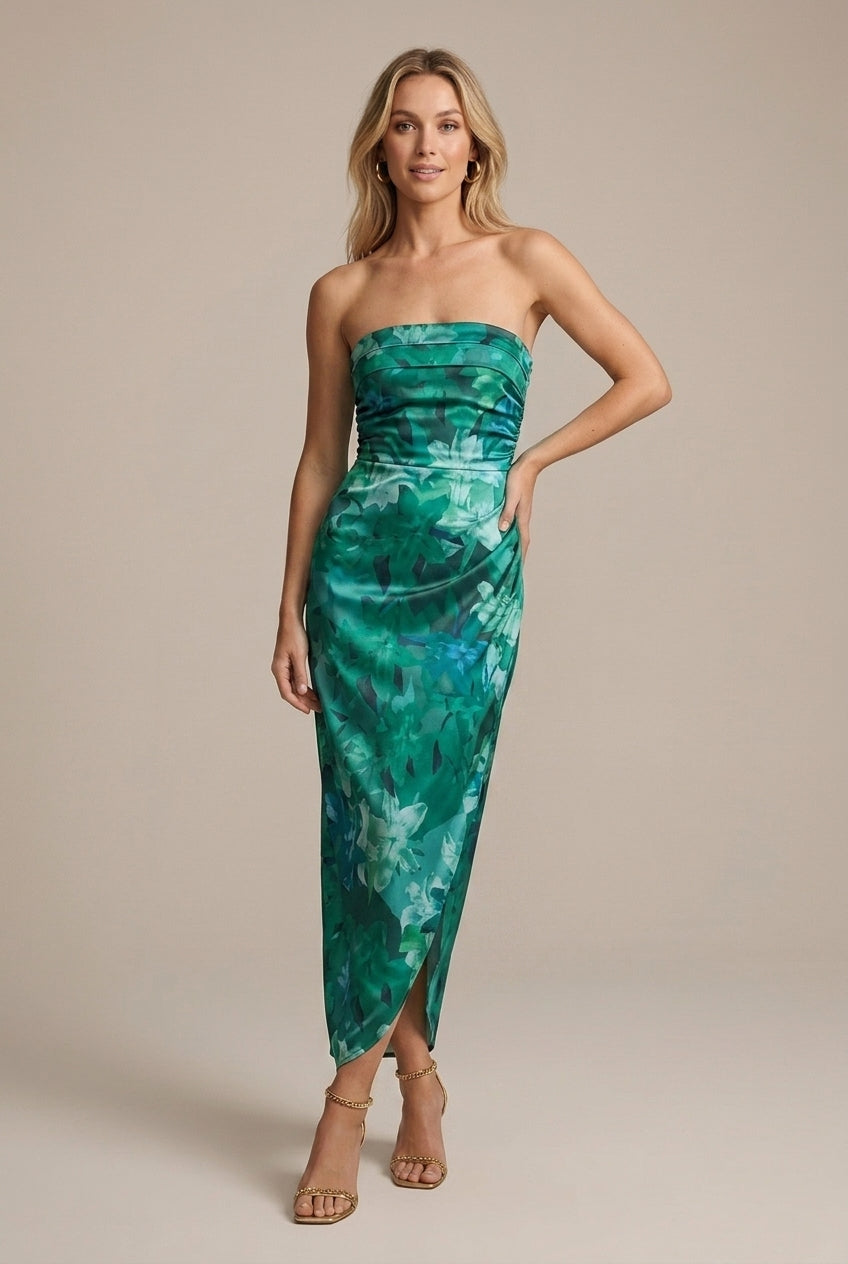 Women's Satin Strapless Maxi Dress