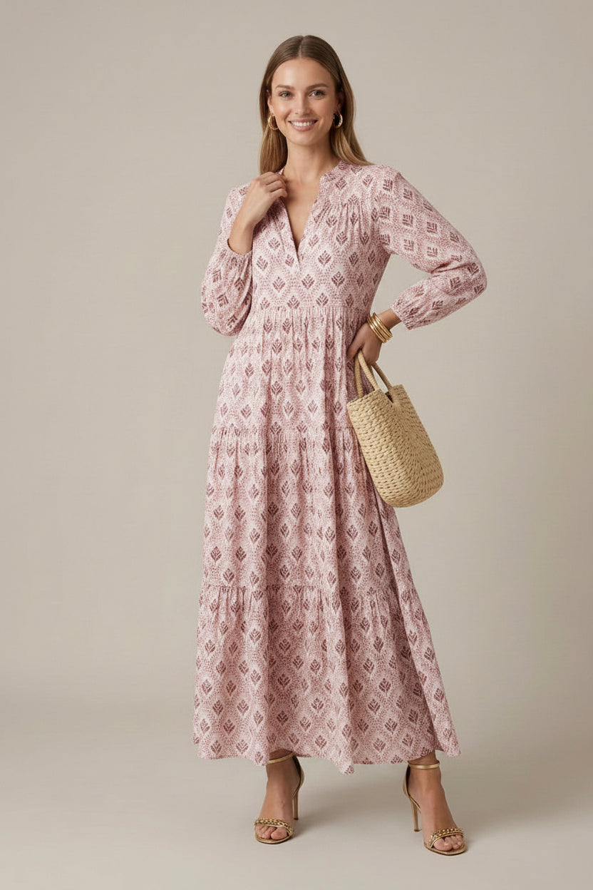 Women's Printed Maxi Dress V-Neck