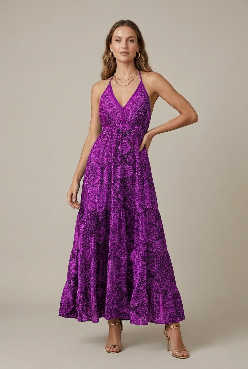 Women's Boho Animal Print Maxi Dress Spaghetti Strap