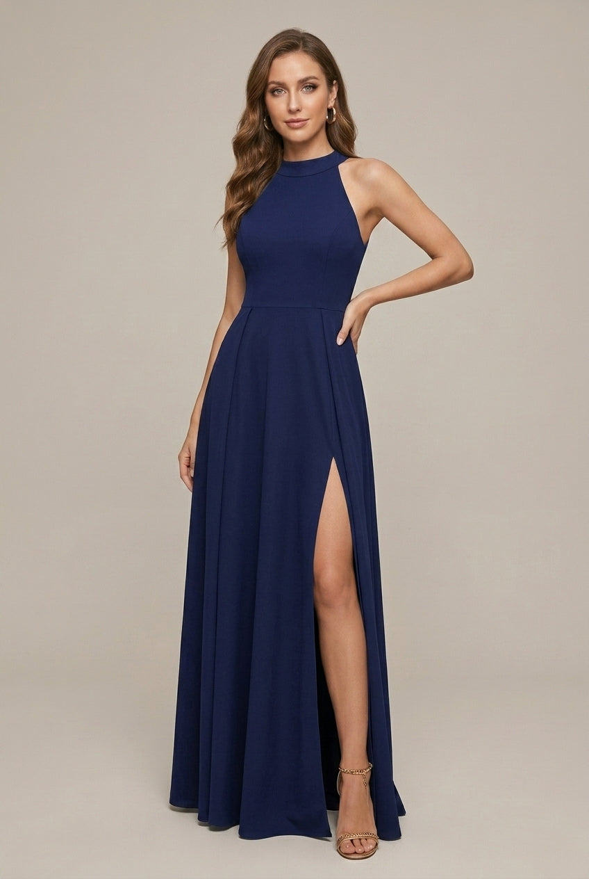Women's Halter High Neck Sleeveless High Slit Maxi Dress