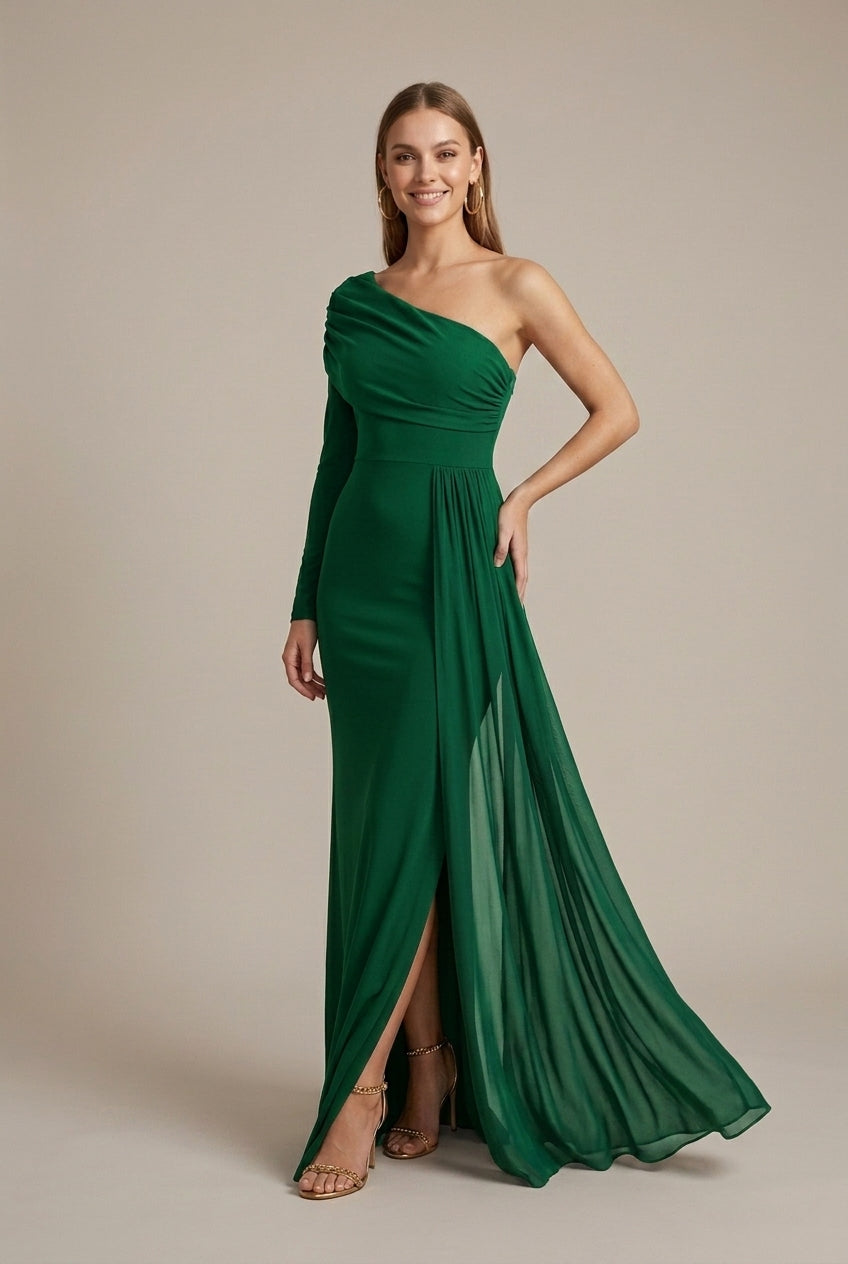 Women's Off Shoulder Long Sleeve Bow Detail Fishtail Maxi Dress