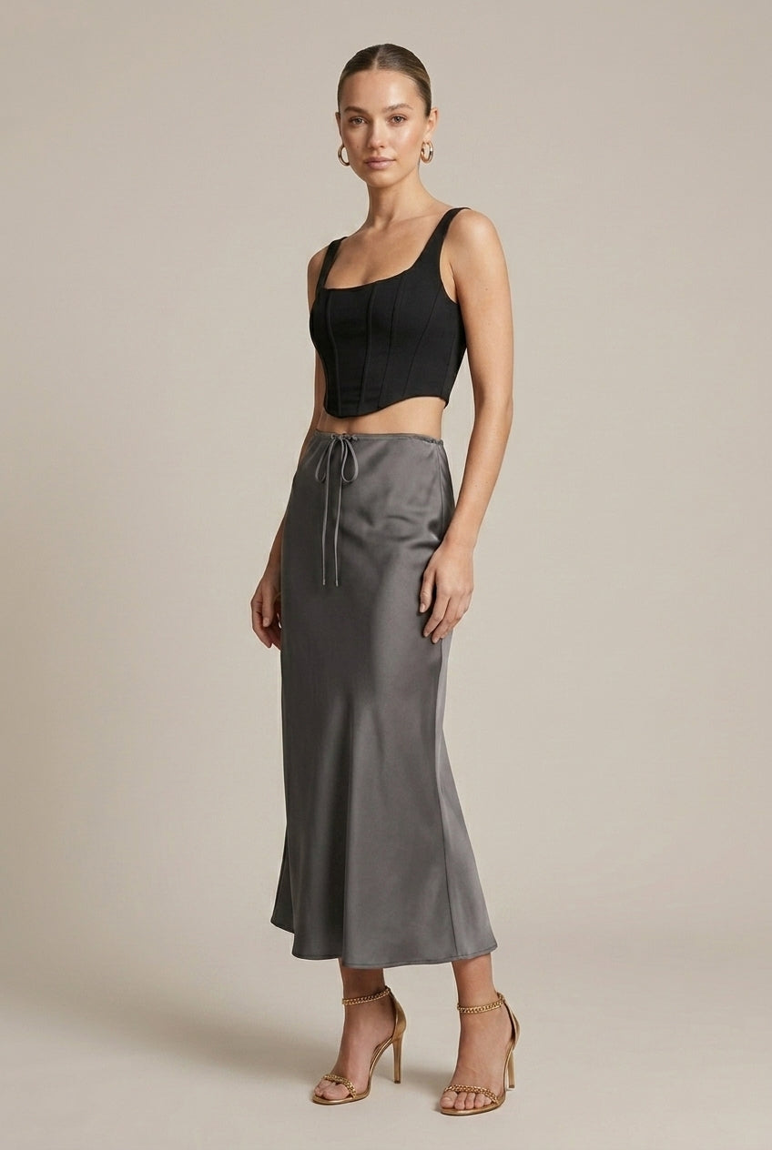 Women's Satin A-Line Maxi Skirt with Drawstring Waist