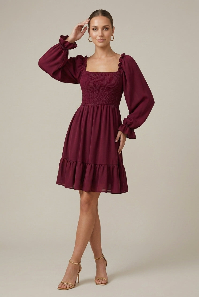 Women's Mini Dress Smocked Puff Sleeve