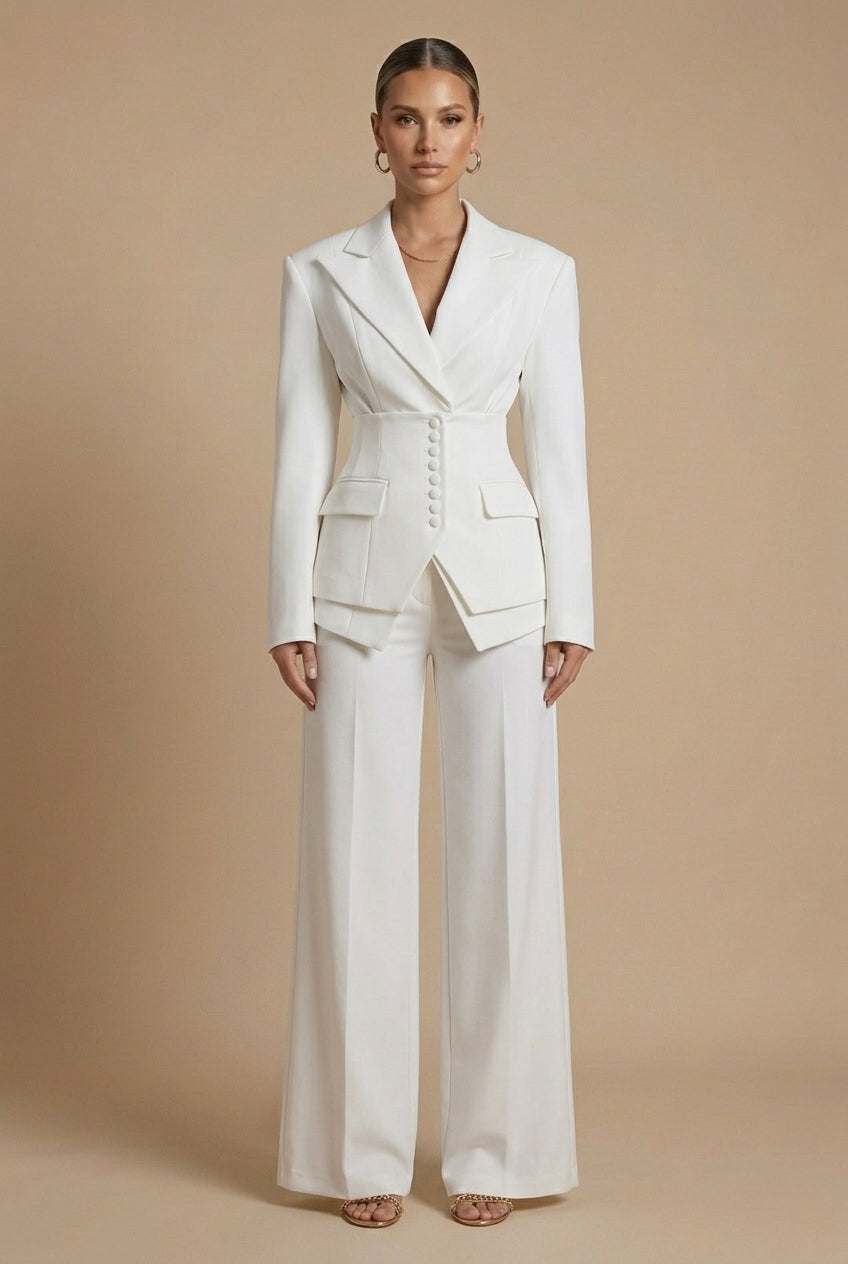 Women's Two-Piece Suit Peaked Lapel Wide Leg