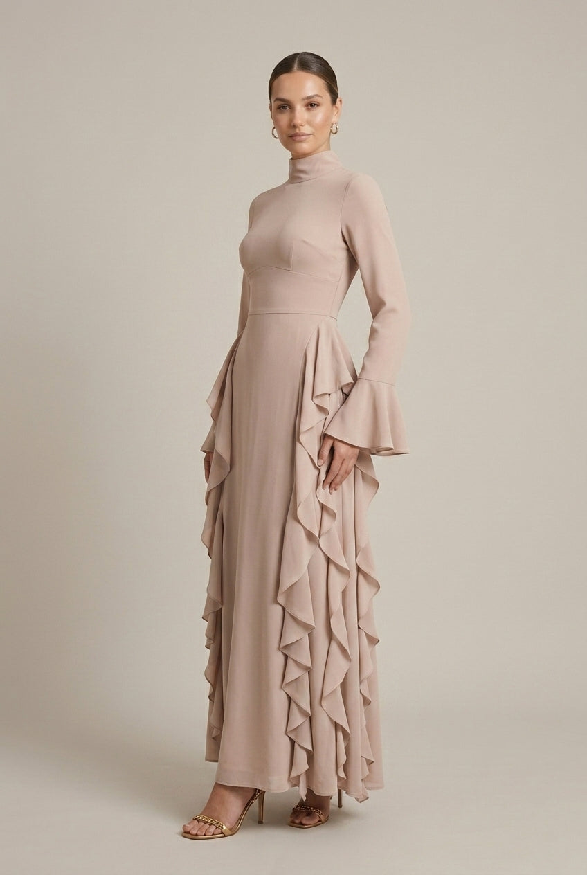 Women's High Neck Ruffle Sleeve Long Sleeve Bodycon Dress