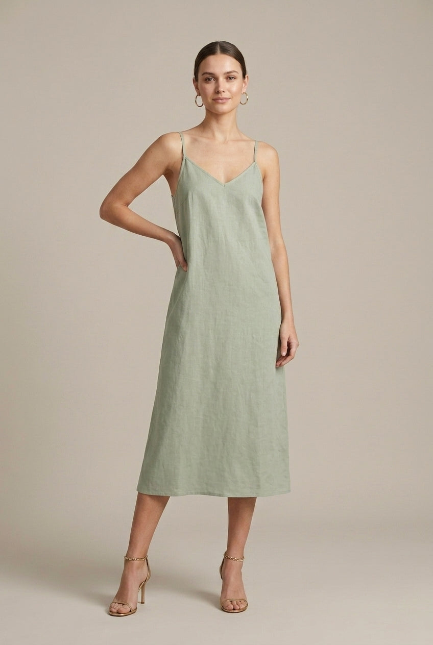 Women's Linen Midi Dress Relaxed Fit