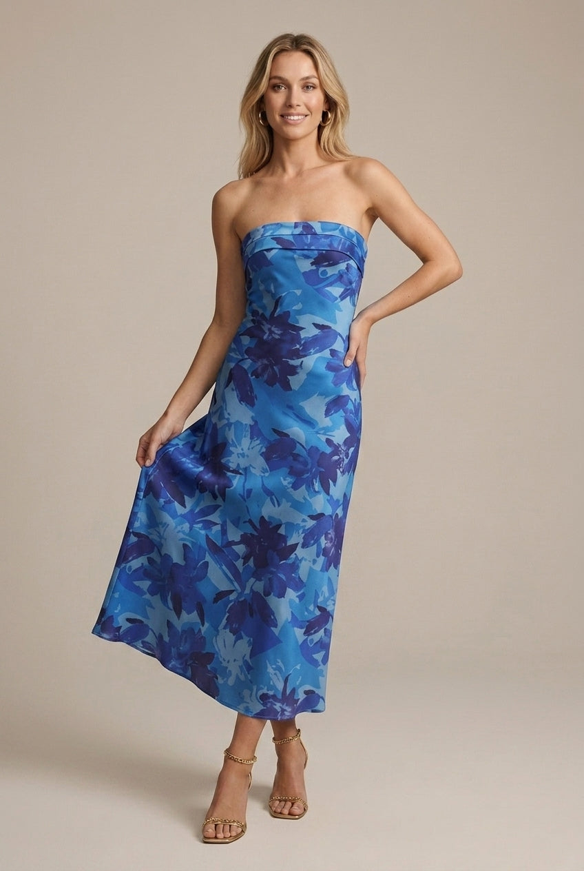 Women's Satin Strapless Maxi Dress