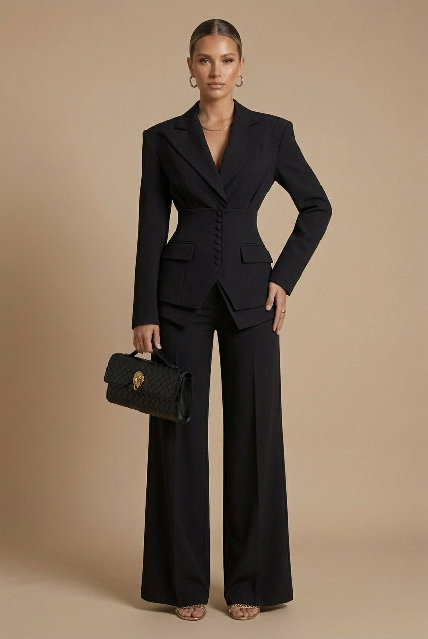 Women's Two-Piece Suit Peaked Lapel Wide Leg