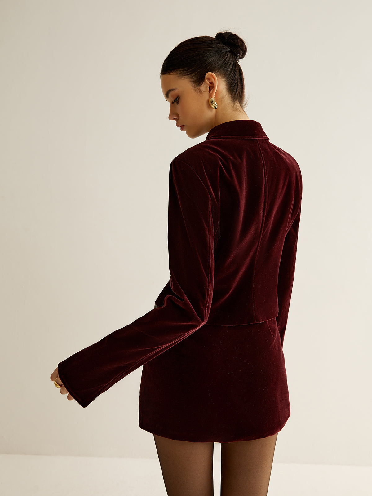 Velvet Top with Long Sleeves and Hip Length, Regular Fit