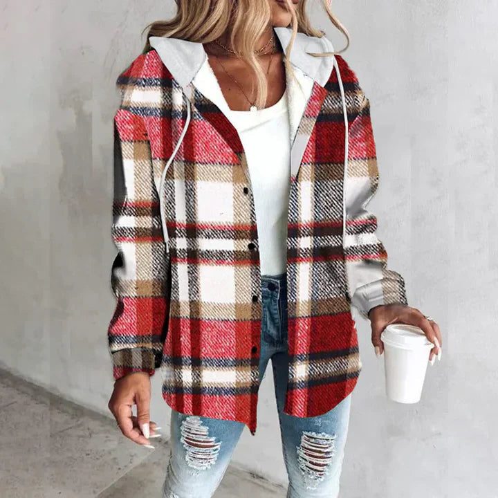 Oversized Plaid Cardigan for Women - Red