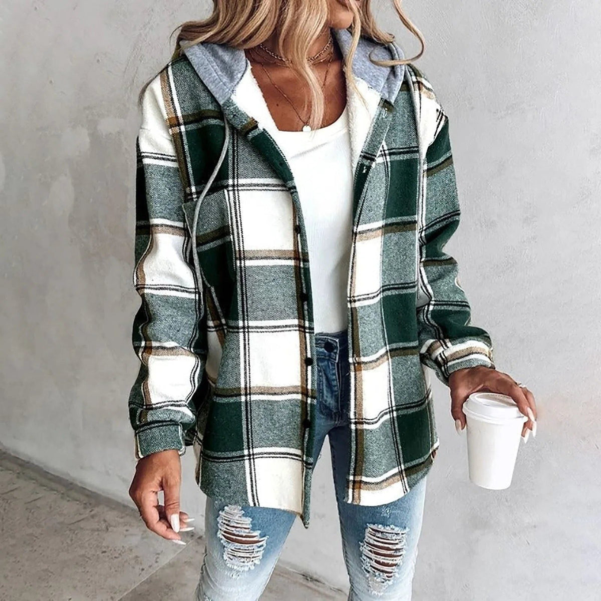 Oversized Plaid Cardigan for Women - Green