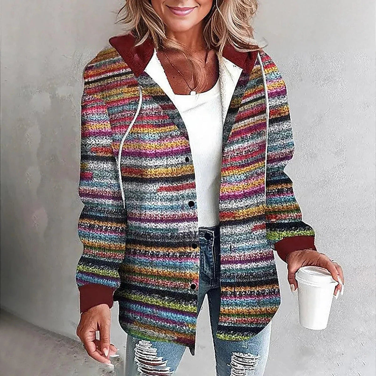 Oversized Plaid Cardigan for Women - Multicolored