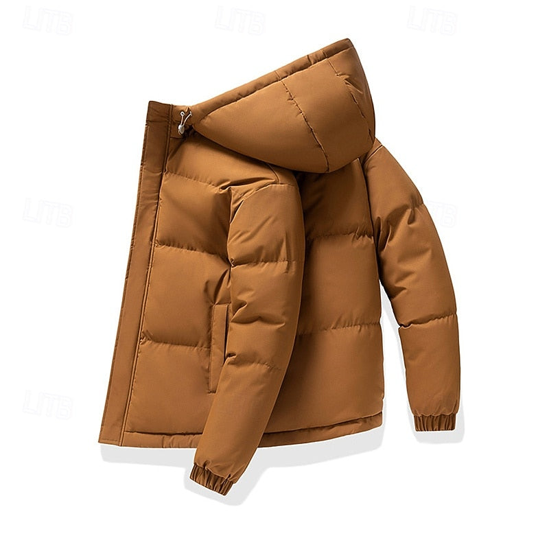 Padded Puffer Jacket with Adjustable Hood and Deep Pockets, Elastic Cuffs