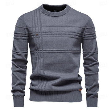 Crewneck Sweater with Woven Texture and Tailored Fit for Autumn Winter