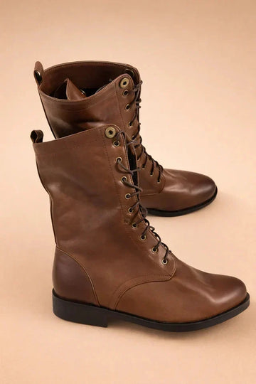 Women's Lace Up Ankle Boots with Adjustable Cuff and Treaded Rubber Sole