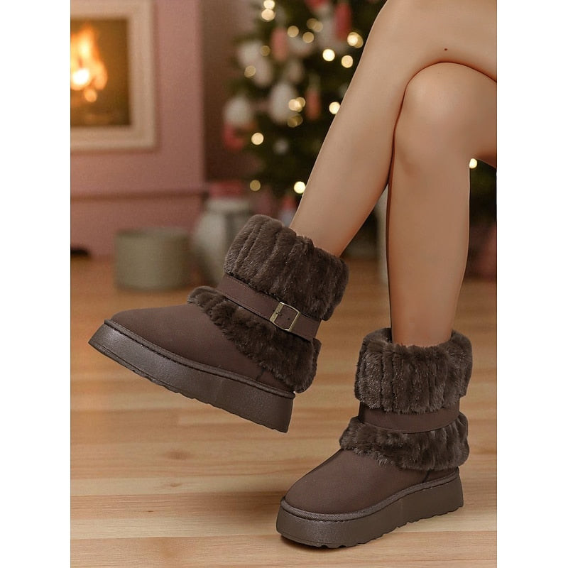 Women's Slip On Snow Boots with Fur Lining and Grip Sole, Ankle Height