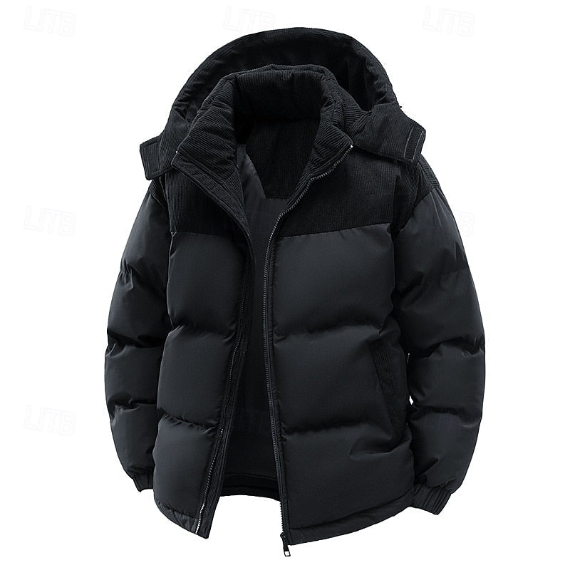 Insulated Puffer Jacket with Hood and Two Tone Panels