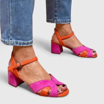 Women's orthopedic block heel sandals with comfortable ankle strap, perfect for everyday summer wear.