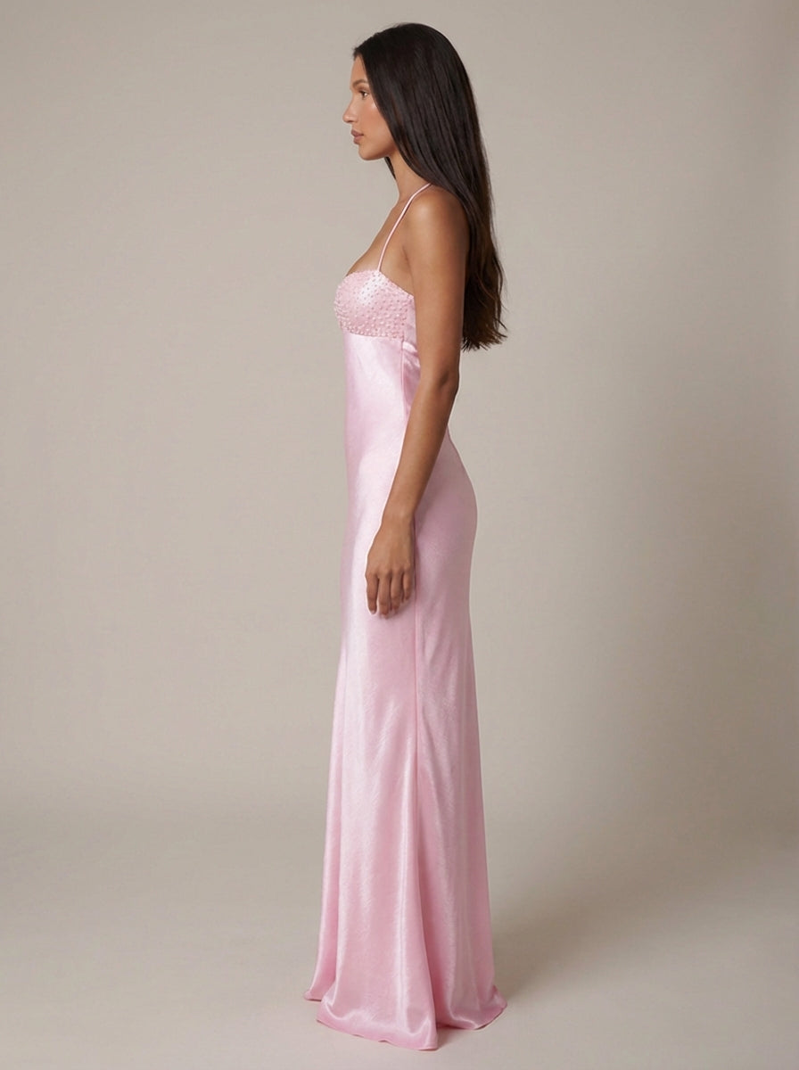 Women's Maxi Dress Halter Beaded Twist Front Lace-Up Back