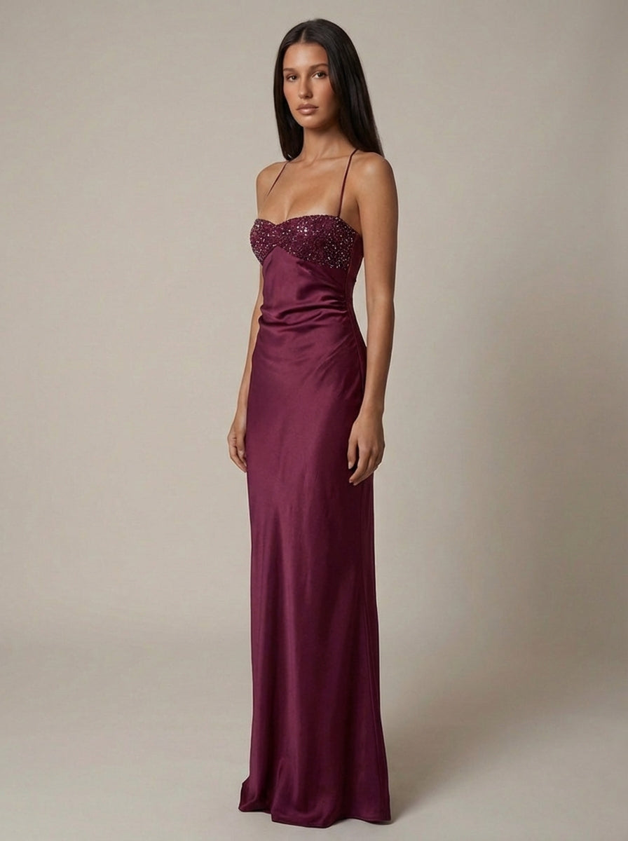 Women's Maxi Dress Halter Beaded Twist Front Lace-Up Back