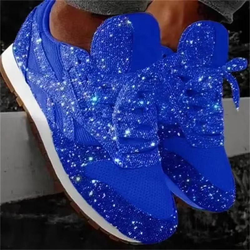 Glitter Mesh Sneakers for Women with Lace-Up Closure and Breathable Upper