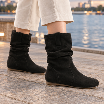 Ruched mid-calf slouch boots - Black