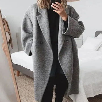 Women's Oversized Relaxed-Fit Double-Breasted Long Coat - Gray