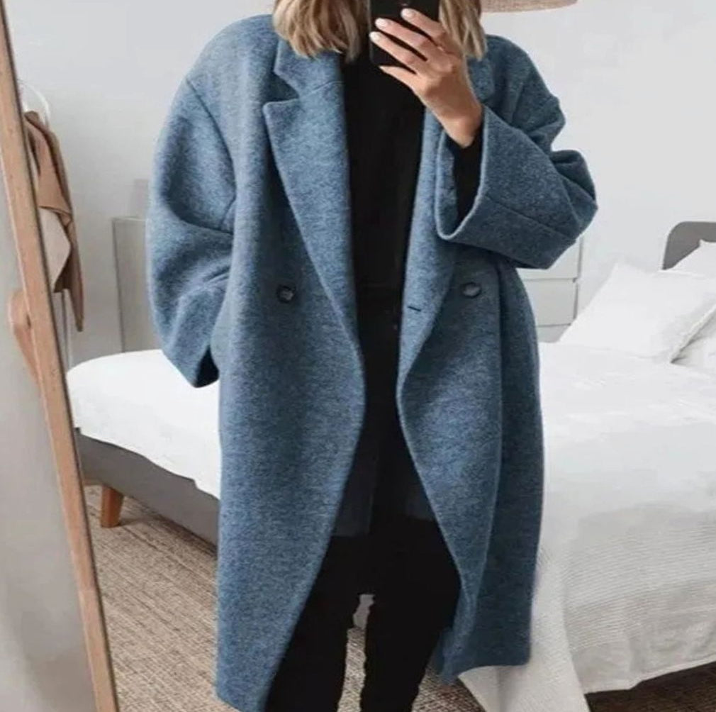 Women's Oversized Relaxed-Fit Double-Breasted Long Coat - Gray