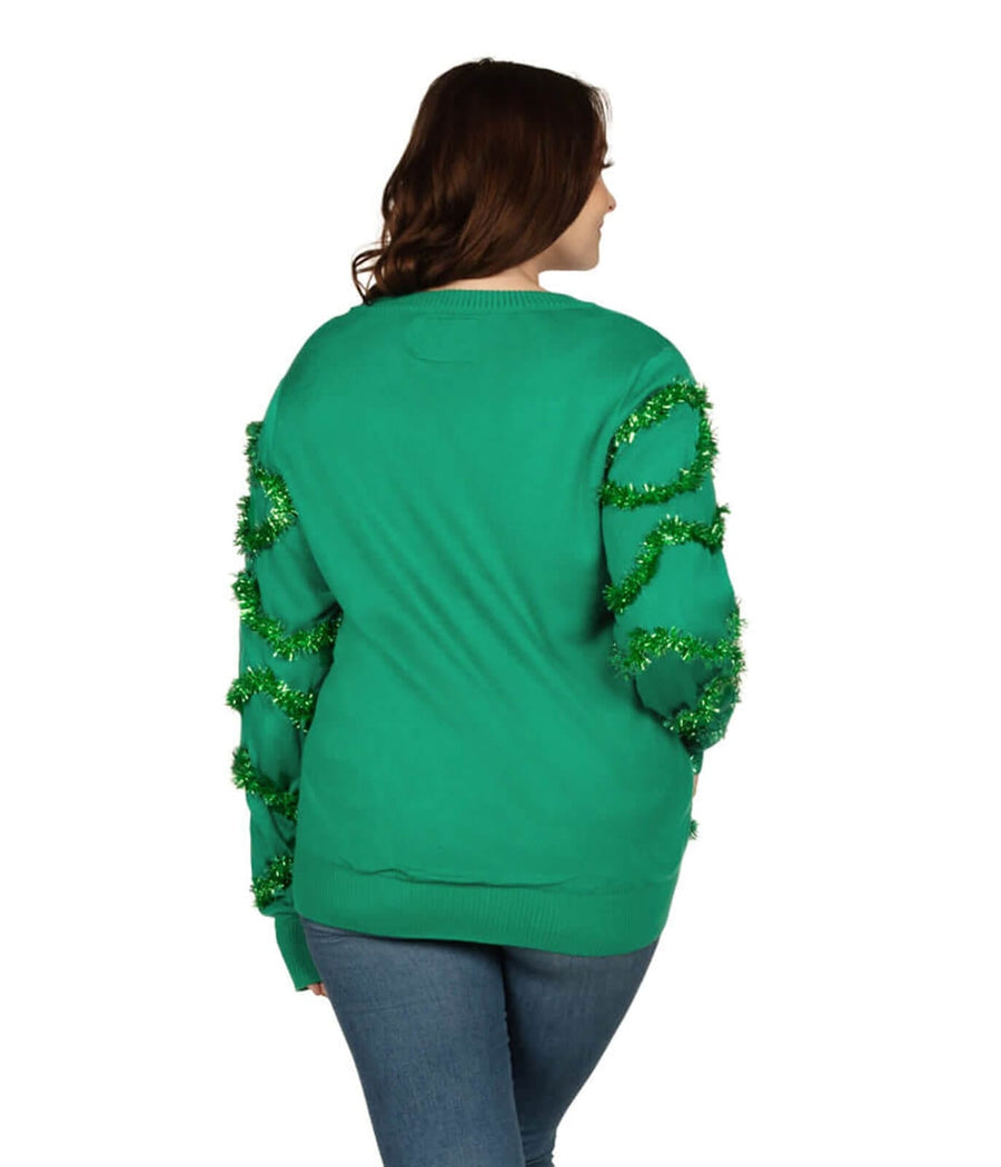 Plus Size Christmas Cardigan with Stitched Ornaments and Metallic Tinsel, Button Front