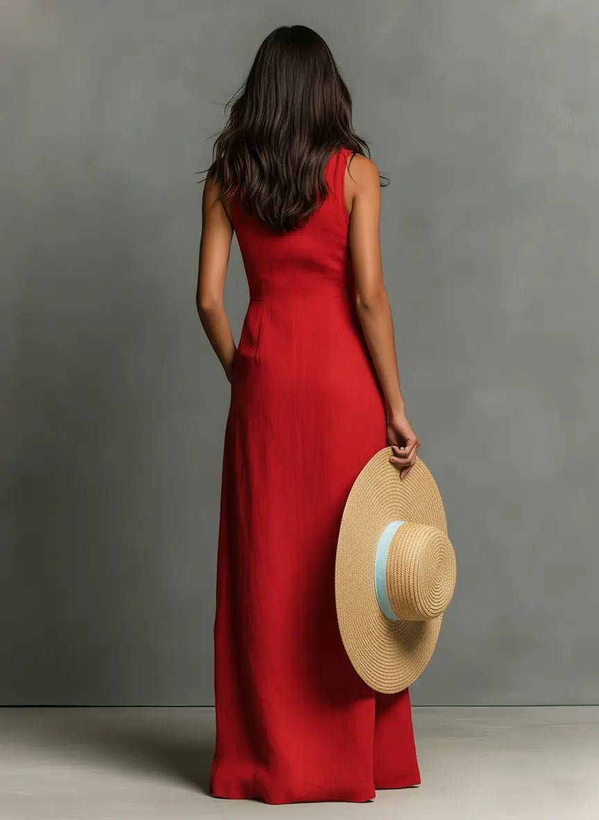 Women's Linen Maxi Dress Collared