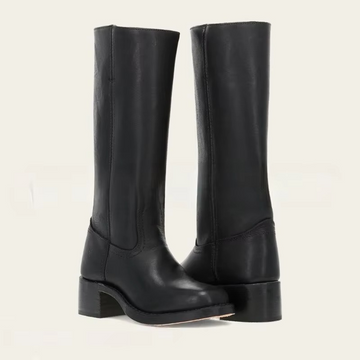 Wide Calf Knee High Boots with Round Toe and Pull On Design, 2.4 Inch Square Heel