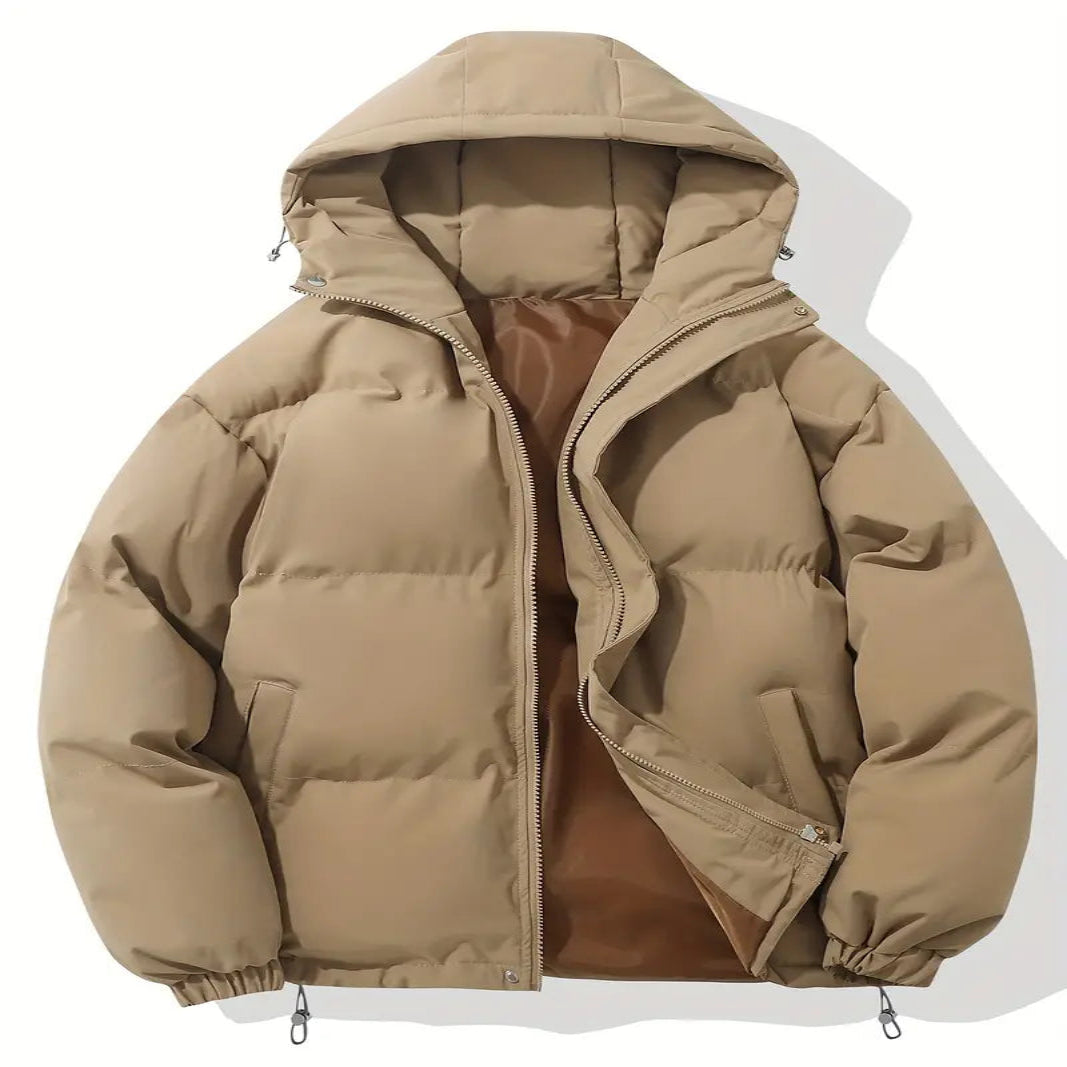 Women's winter jacket with hood, premium filling, timeless style, perfect for casual and formal, elegant classic look.