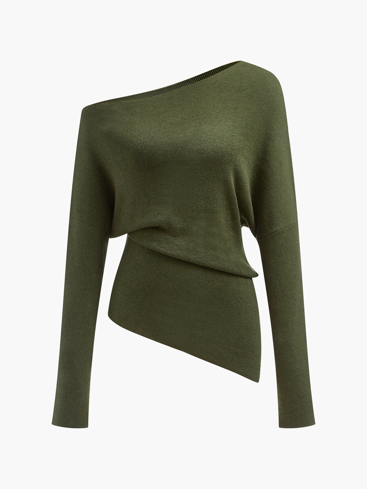 Pleated Pullover Sweater with Cold Shoulder Cutouts and Wool Blend